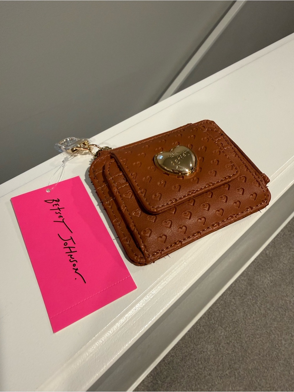 NWT Betsey Johnson Brown Wallet with Gold Heart Plaque